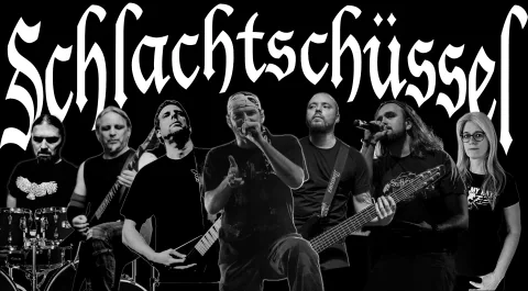 Schlachtschüssel – Pressefoto mit Bandlogo